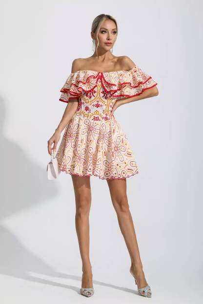 Defoe Red Cutout Ruffle Mini Dress