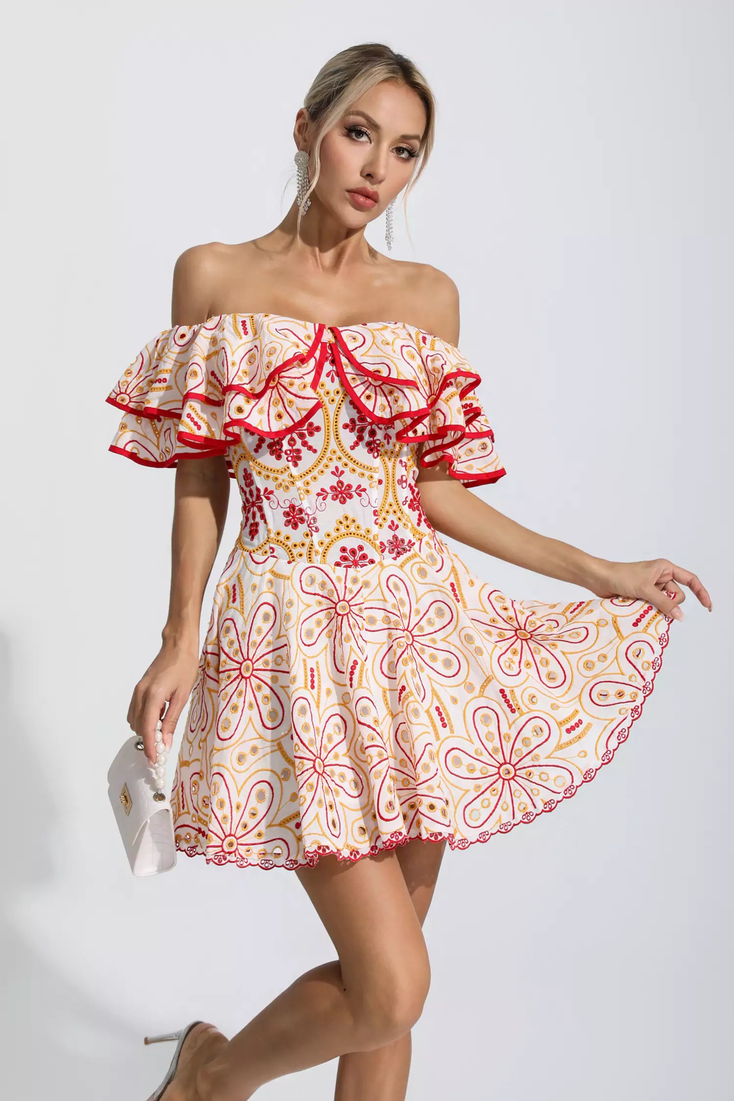 Defoe Red Cutout Ruffle Mini Dress