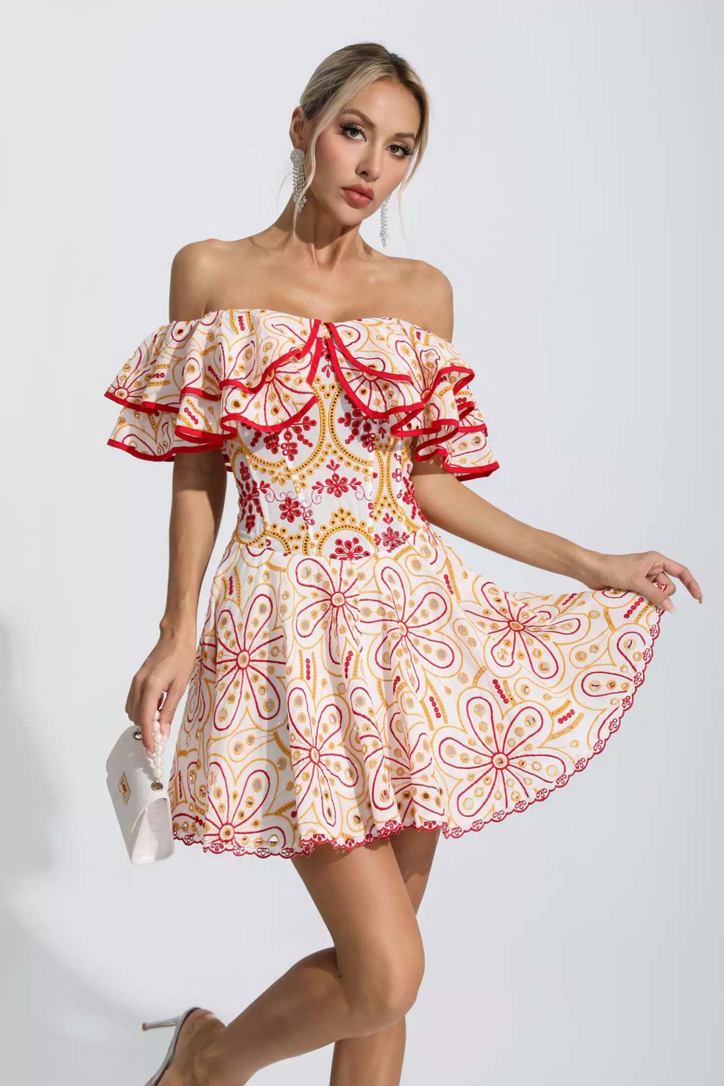 Defoe Red Cutout Ruffle Mini Dress
