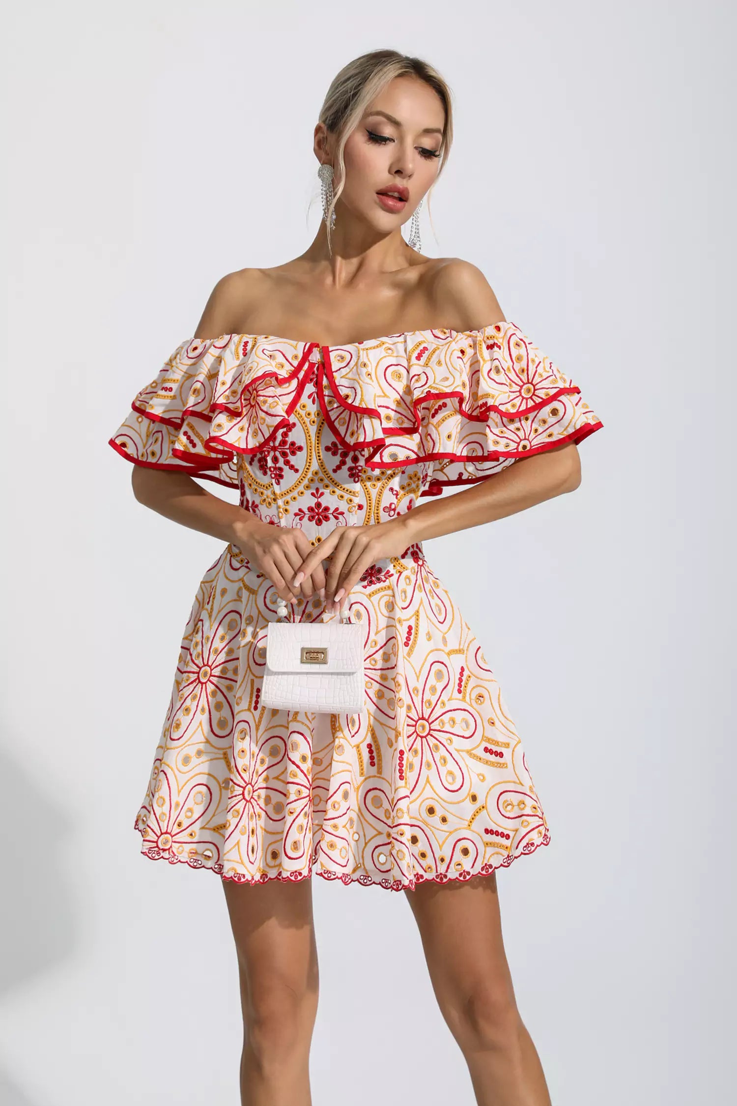 Defoe Red Cutout Ruffle Mini Dress
