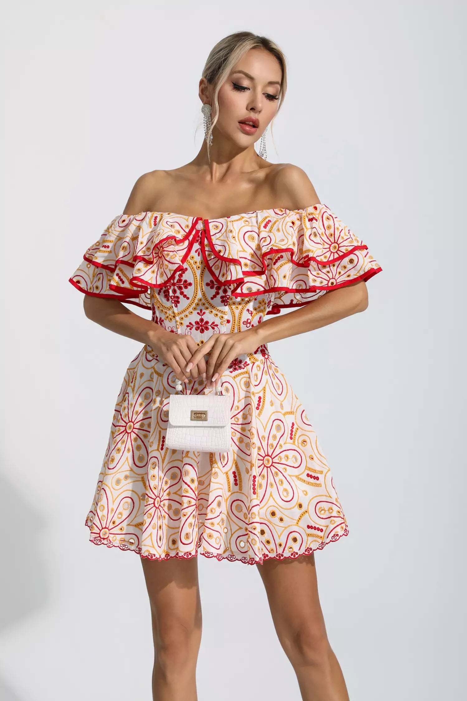 Defoe Red Cutout Ruffle Mini Dress