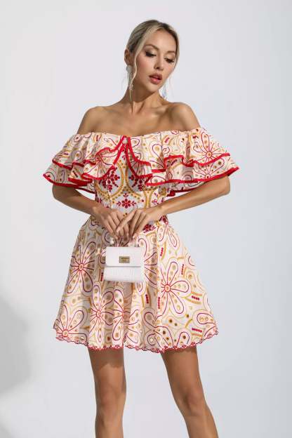 Defoe Red Cutout Ruffle Mini Dress