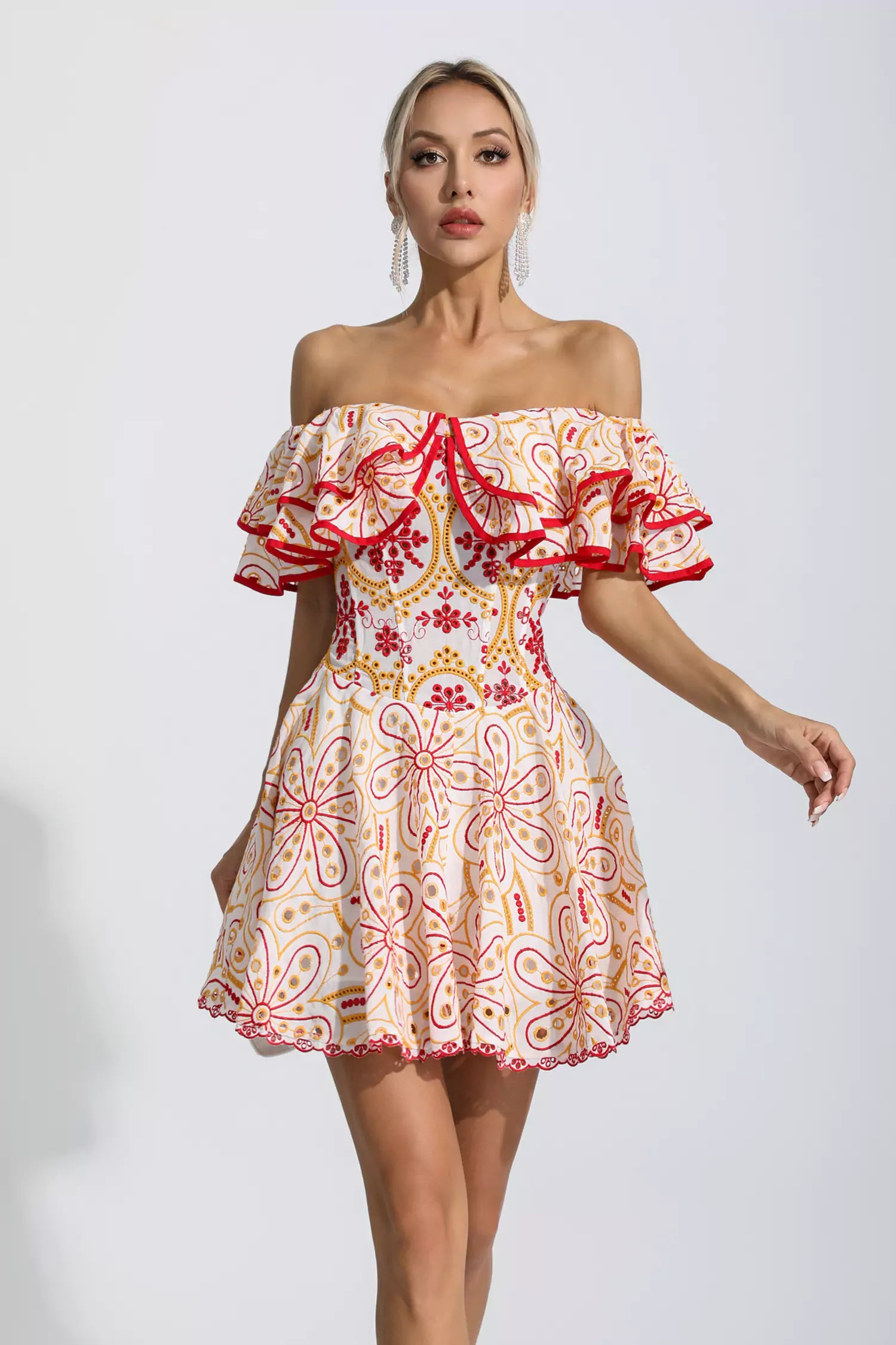 Defoe Red Cutout Ruffle Mini Dress