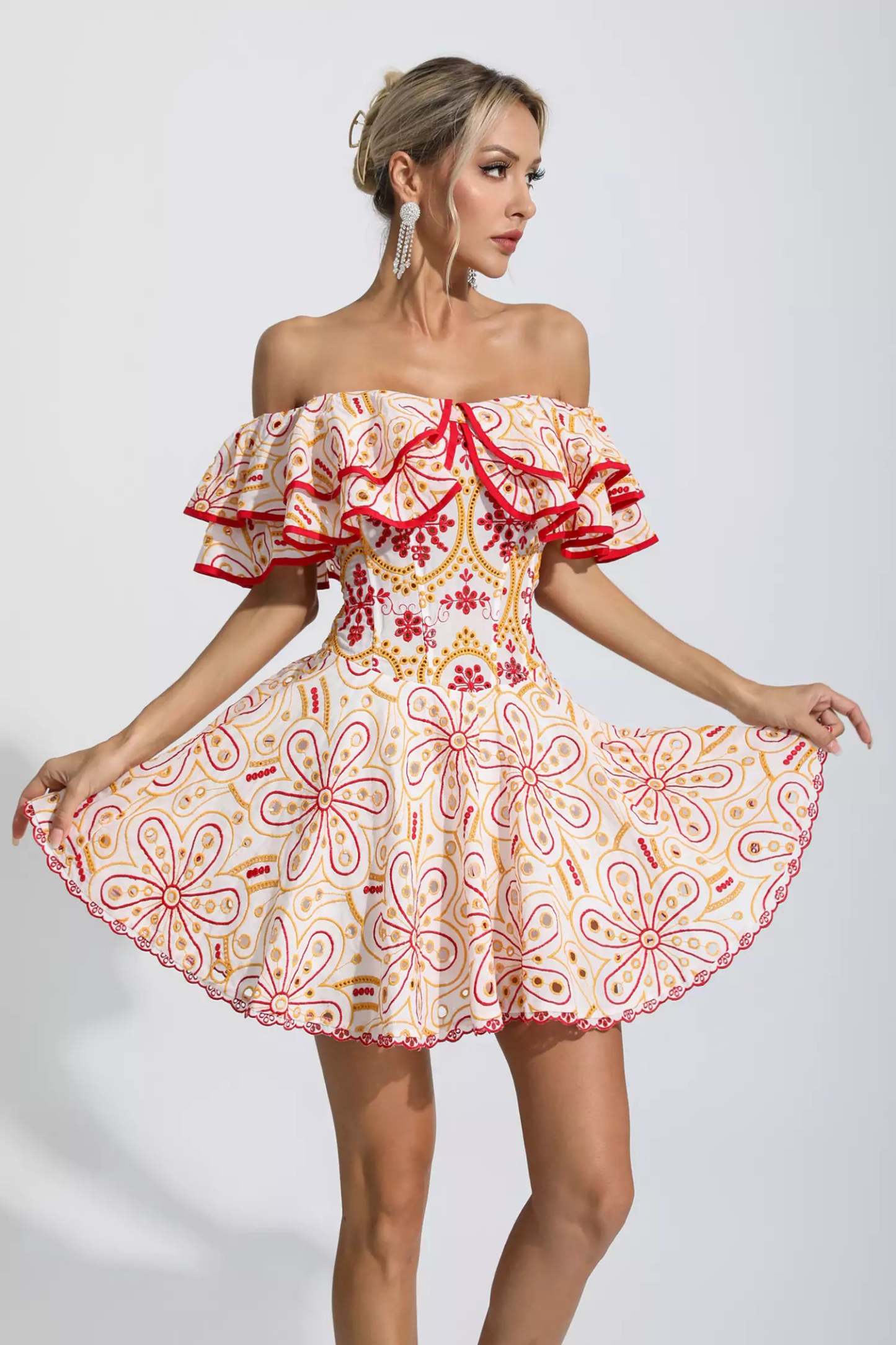 Defoe Red Cutout Ruffle Mini Dress