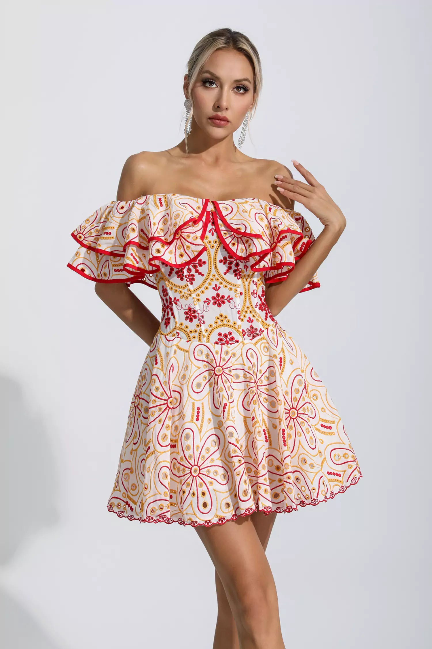 Defoe Red Cutout Ruffle Mini Dress