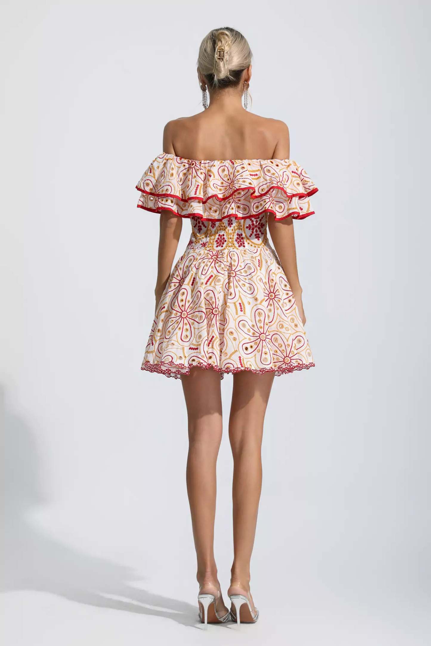 Defoe Red Cutout Ruffle Mini Dress