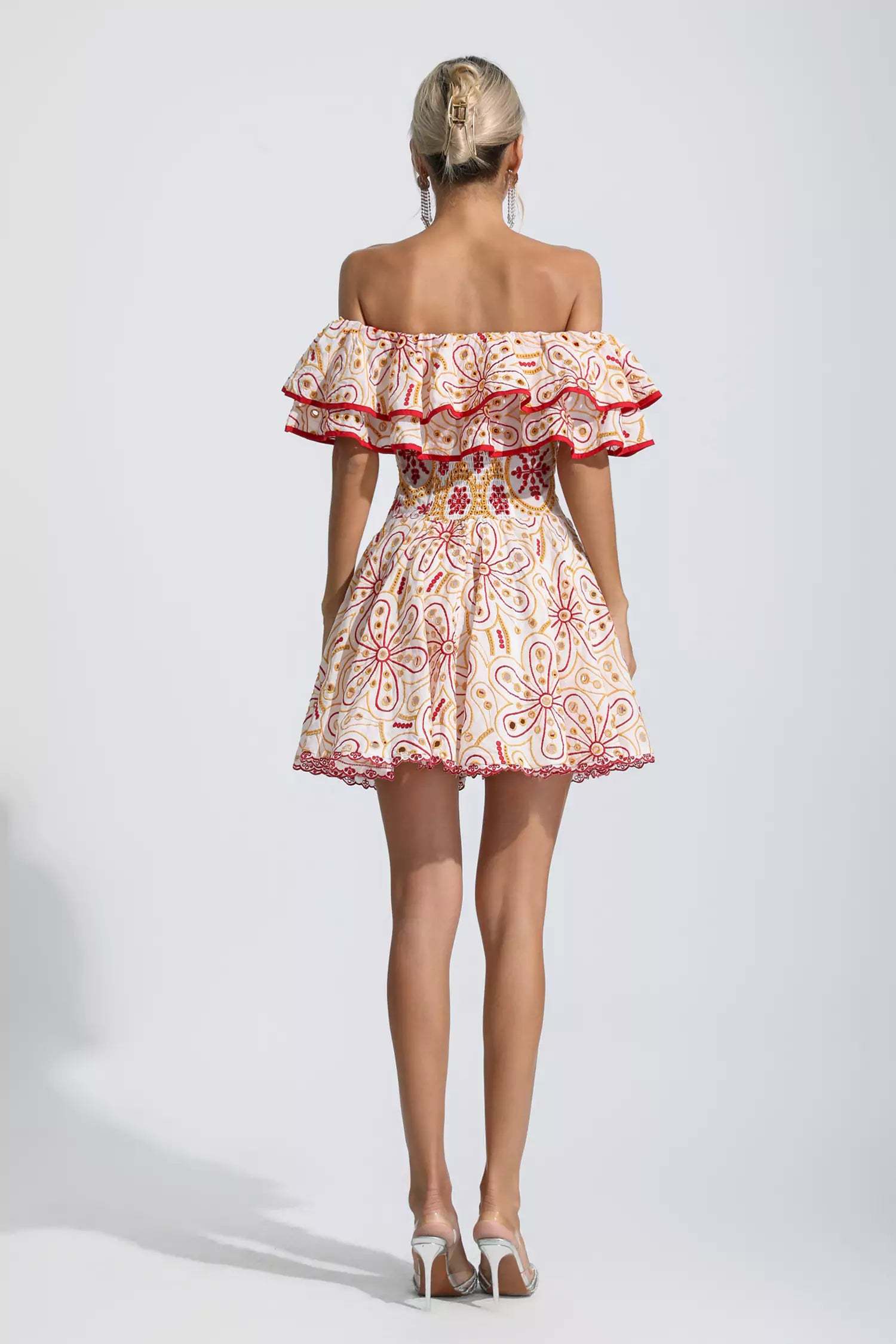 Defoe Red Cutout Ruffle Mini Dress