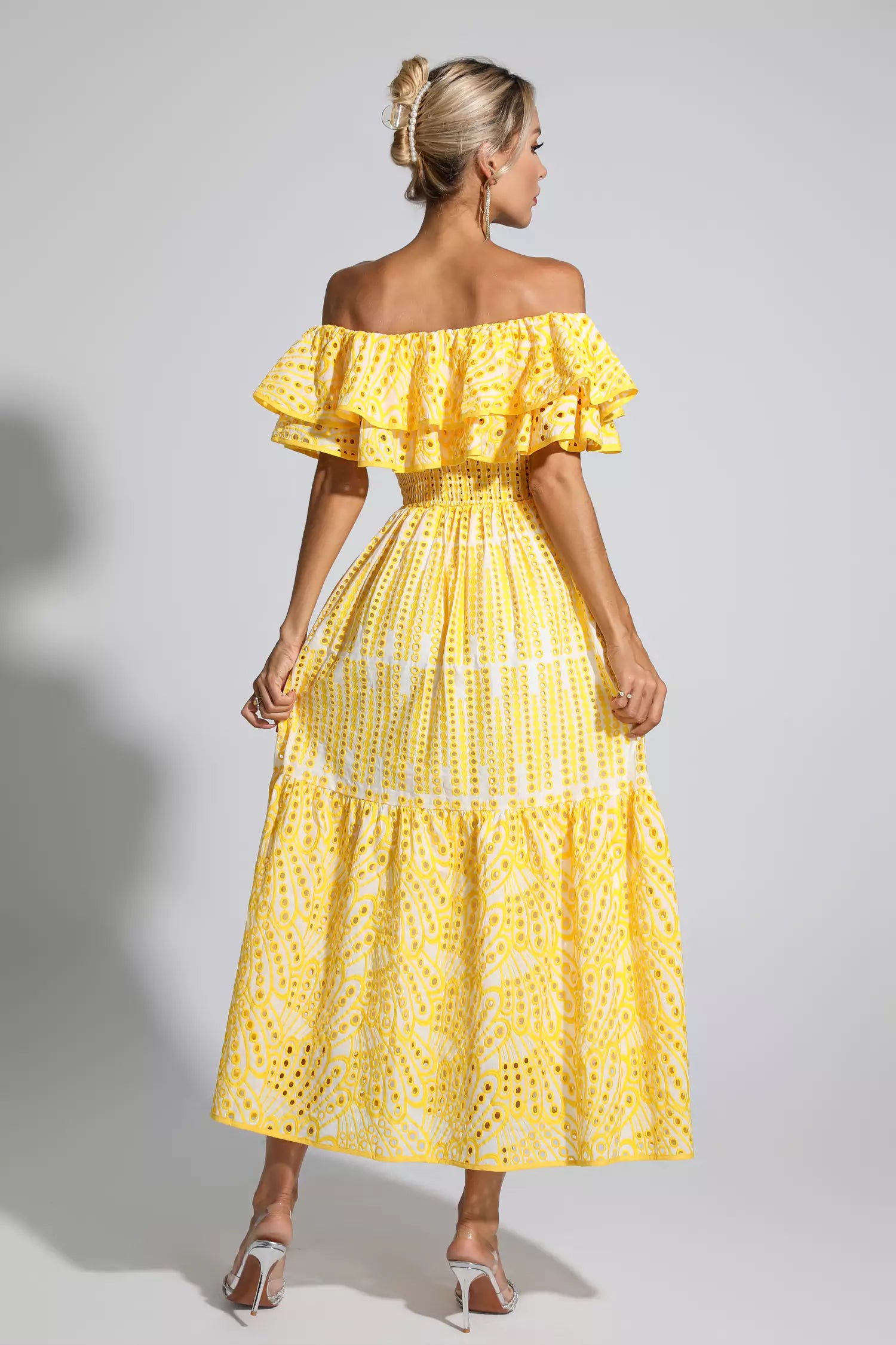 Grant Yellow Cutout Ruffle Maxi Dress