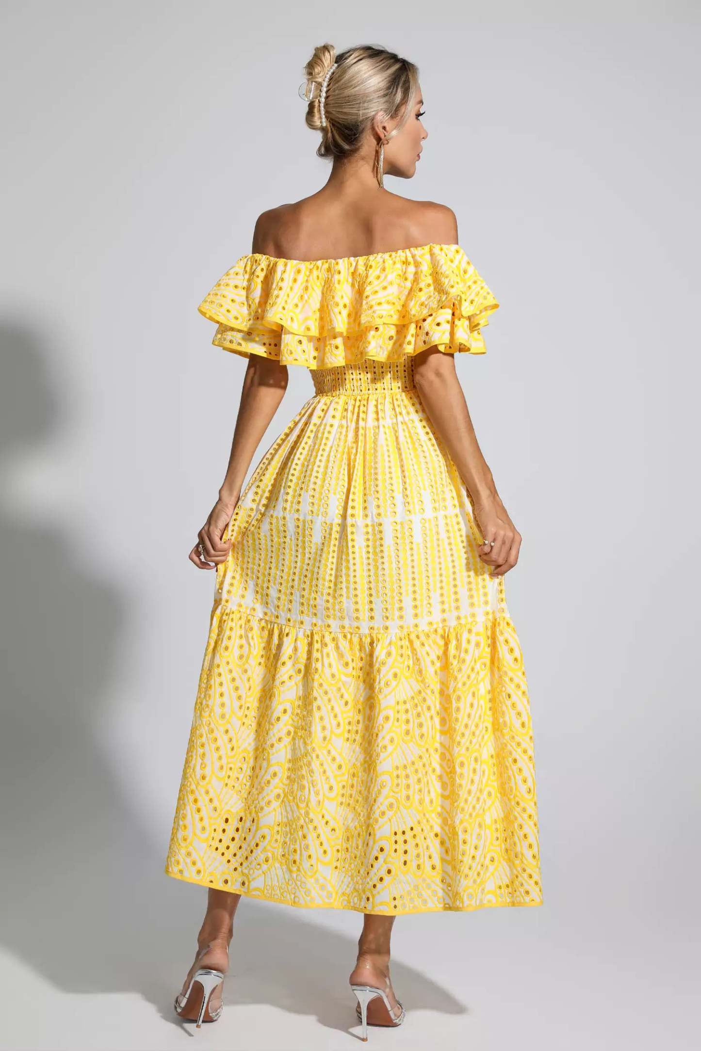 Grant Yellow Cutout Ruffle Maxi Dress