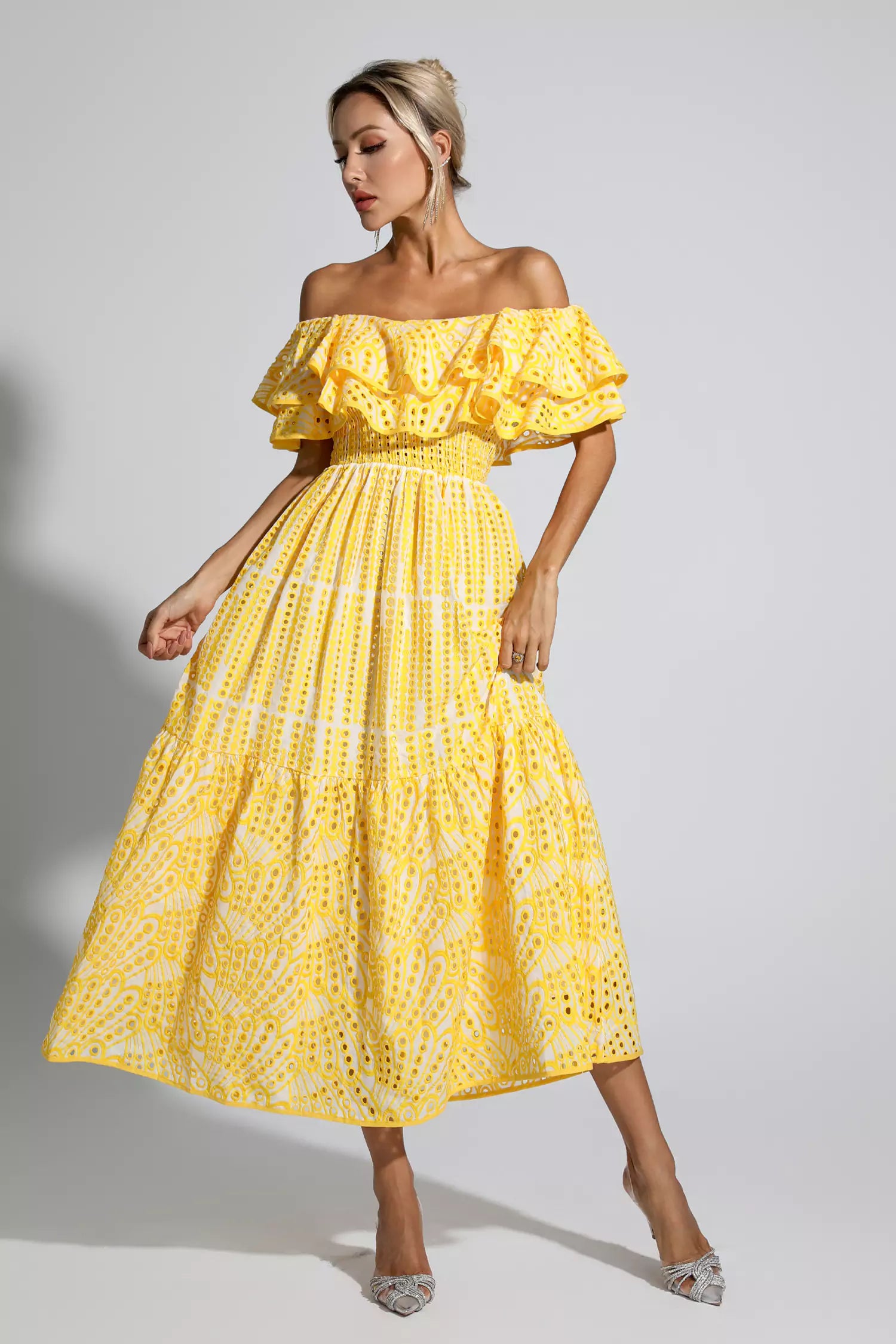 Grant Yellow Cutout Ruffle Maxi Dress