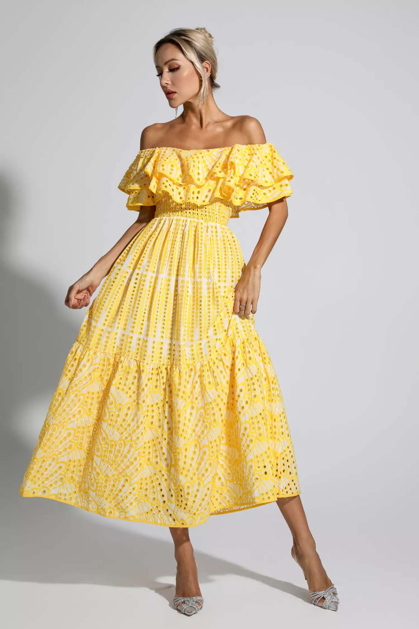 Grant Yellow Cutout Ruffle Maxi Dress