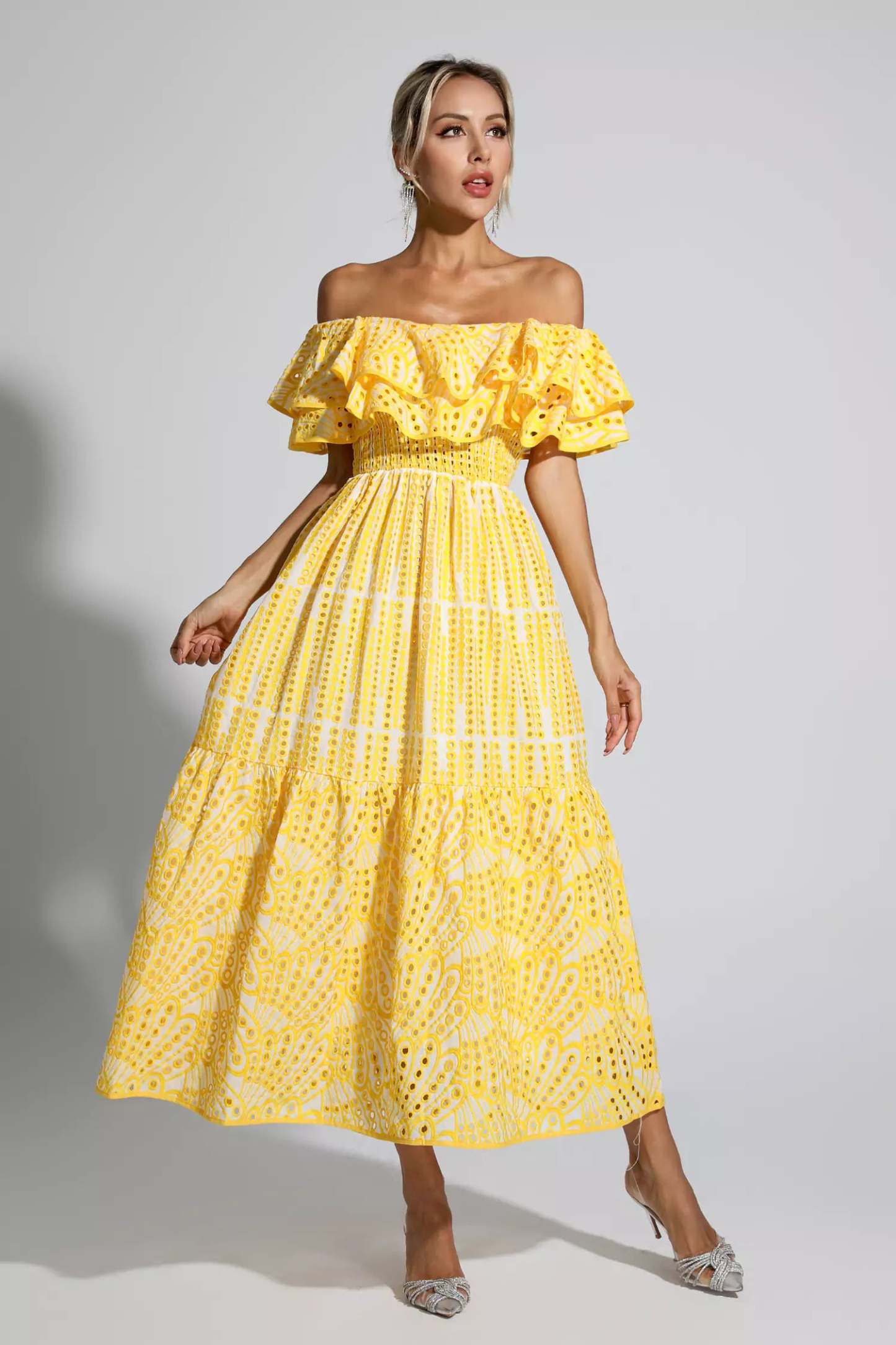 Grant Yellow Cutout Ruffle Maxi Dress