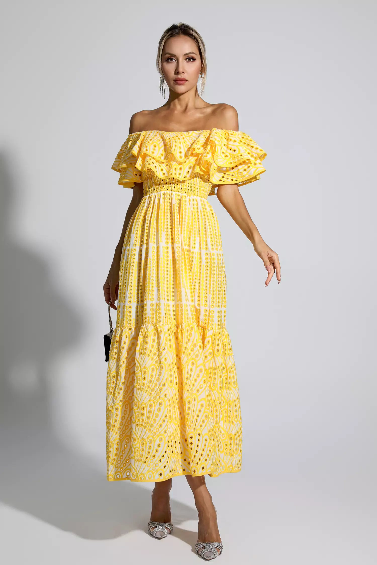 Grant Yellow Cutout Ruffle Maxi Dress