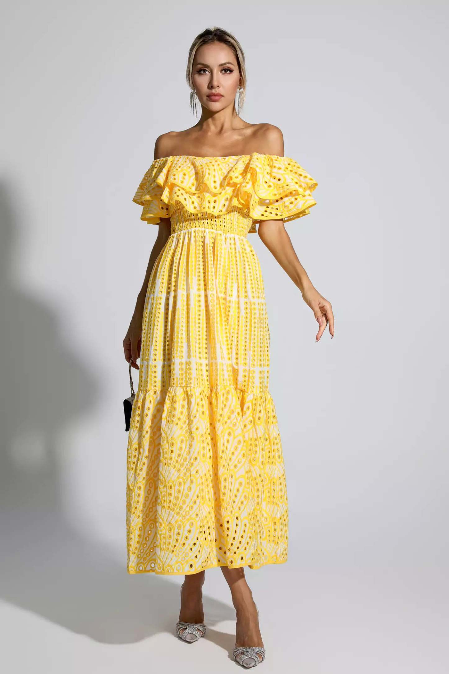 Grant Yellow Cutout Ruffle Maxi Dress