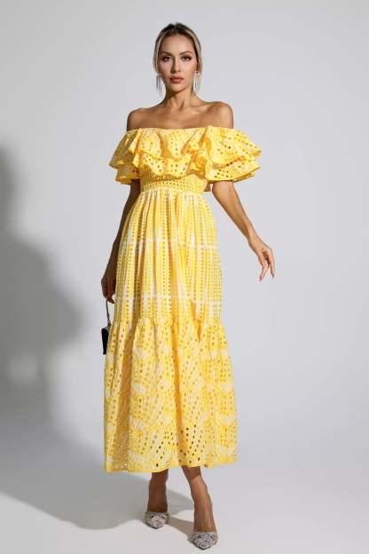 Grant Yellow Cutout Ruffle Maxi Dress
