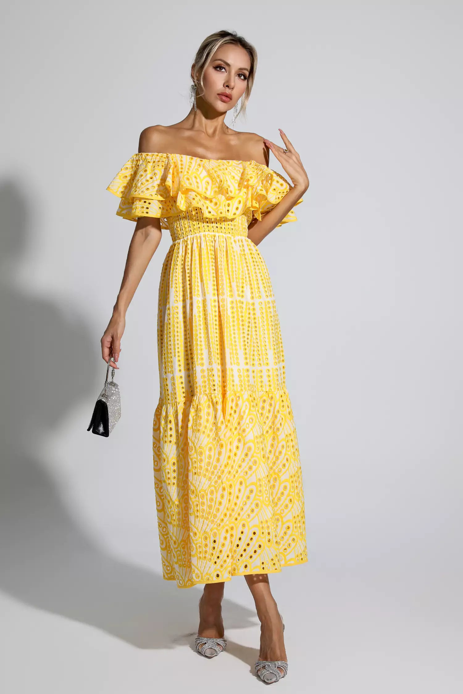 Grant Yellow Cutout Ruffle Maxi Dress