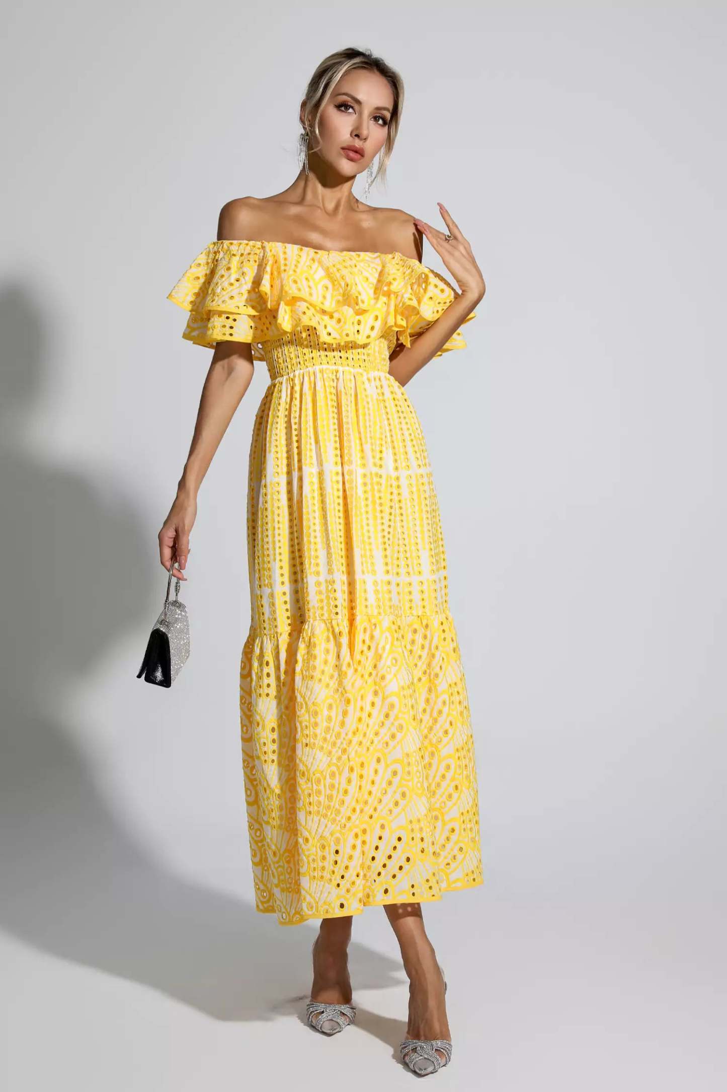 Grant Yellow Cutout Ruffle Maxi Dress