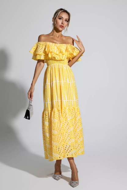 Grant Yellow Cutout Ruffle Maxi Dress