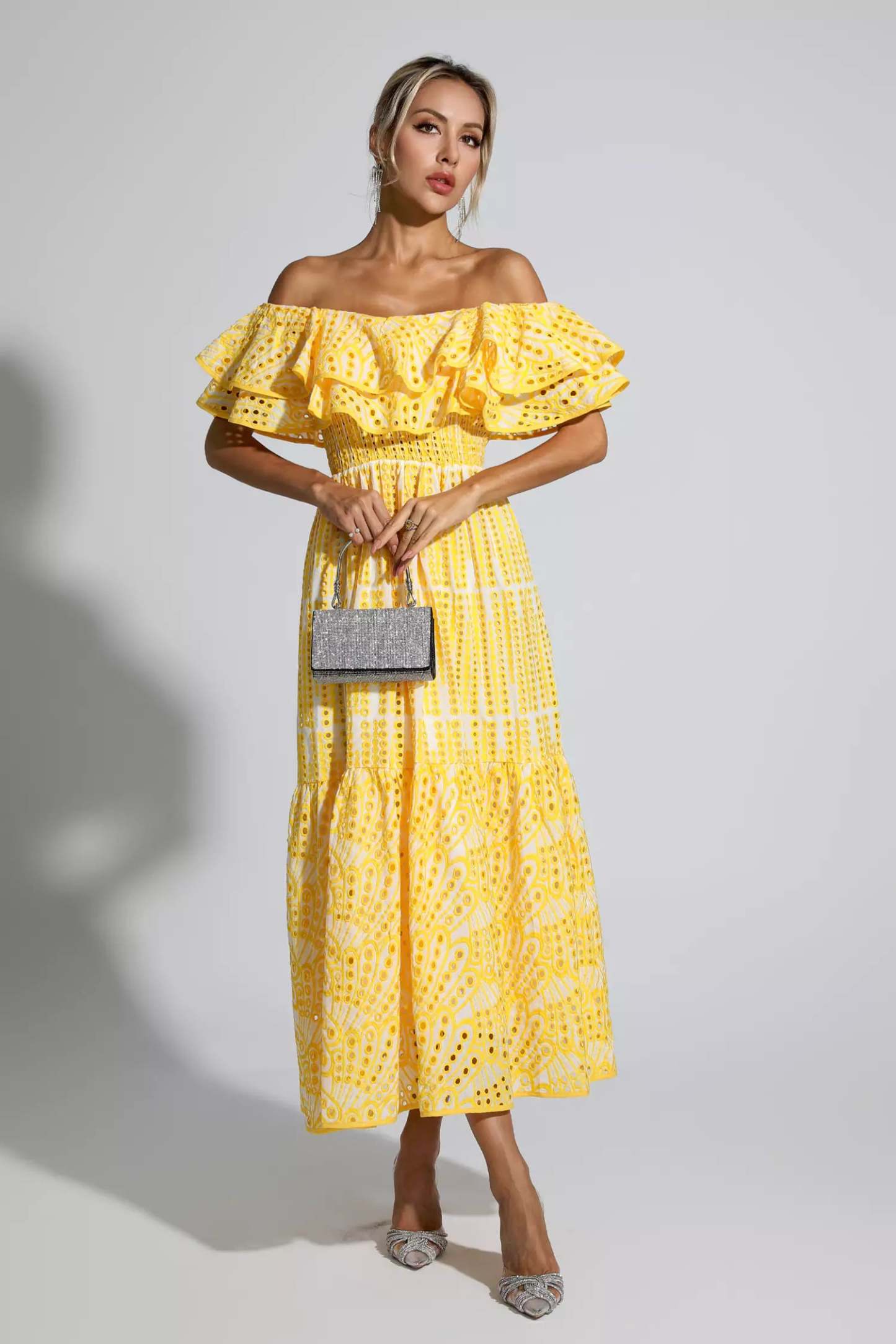 Grant Yellow Cutout Ruffle Maxi Dress