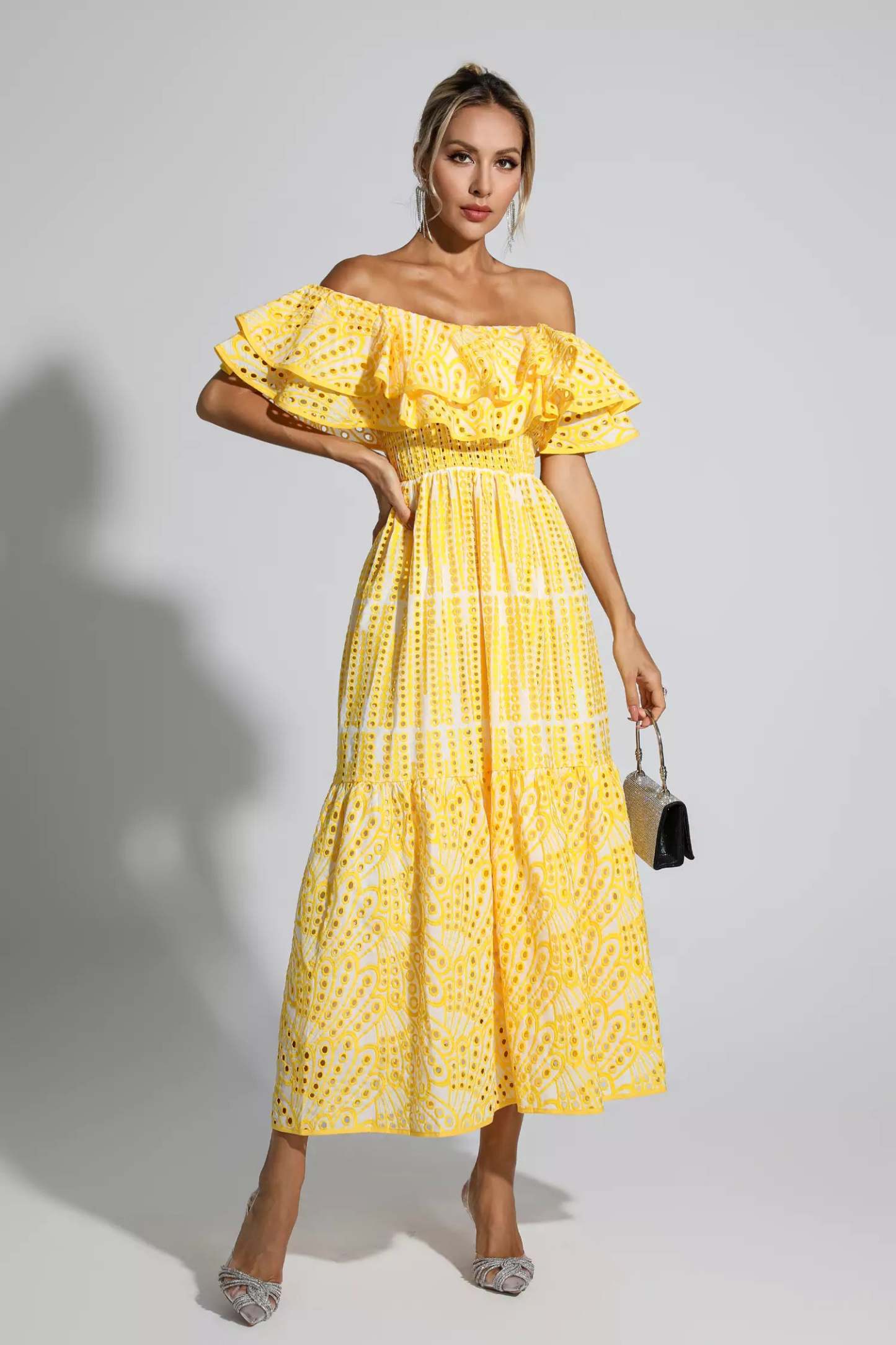 Grant Yellow Cutout Ruffle Maxi Dress