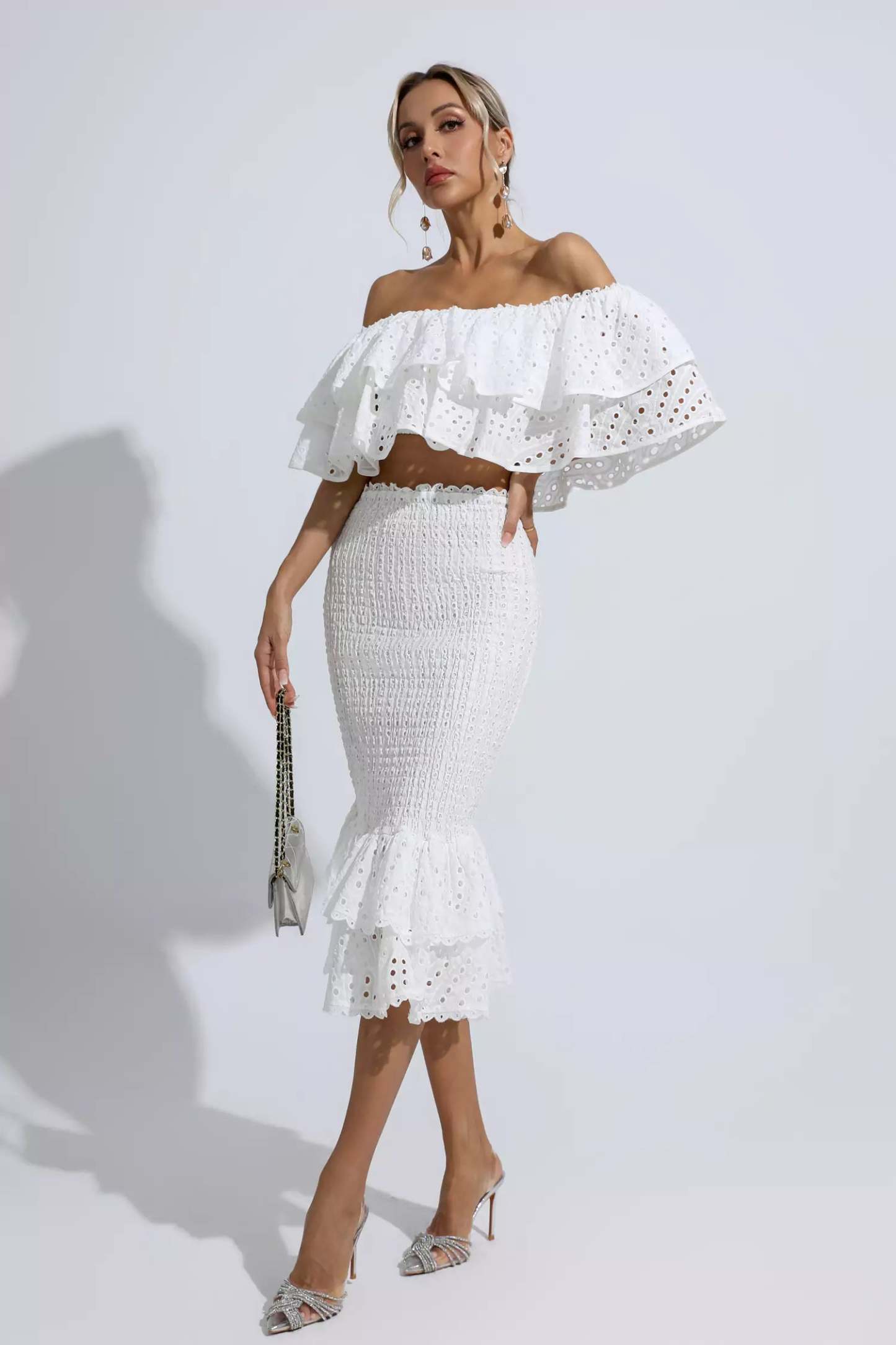 Wordsworth White Cutout Ruffle Set