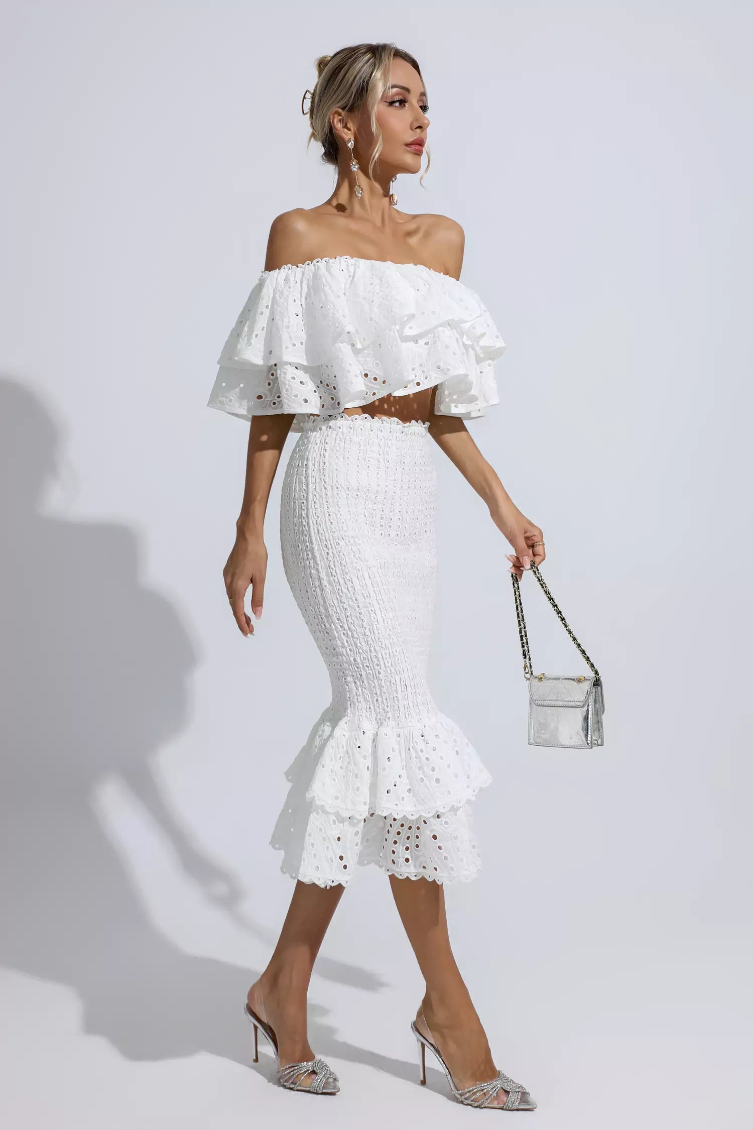 Wordsworth White Cutout Ruffle Set