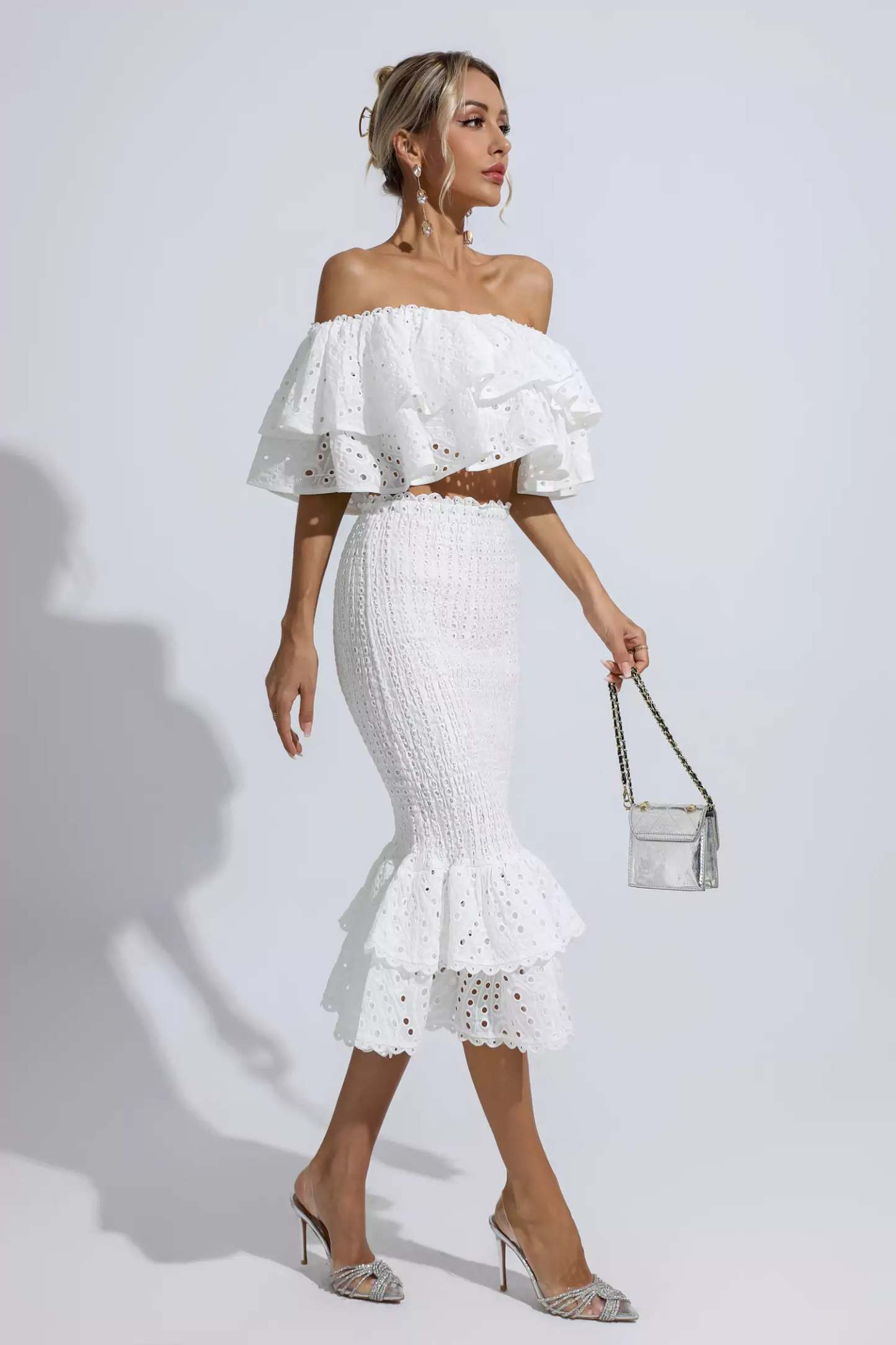 Wordsworth White Cutout Ruffle Set