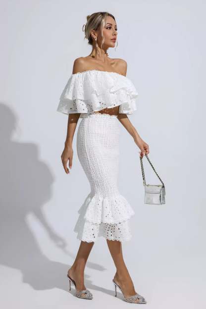 Wordsworth White Cutout Ruffle Set