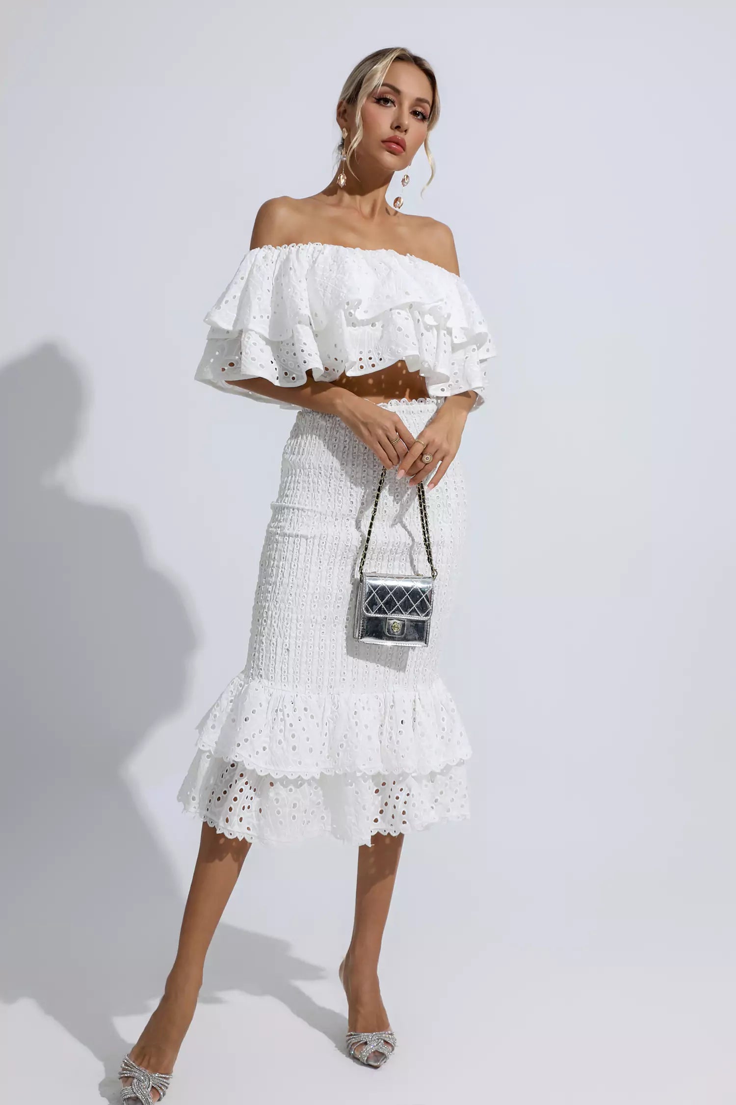 Wordsworth White Cutout Ruffle Set