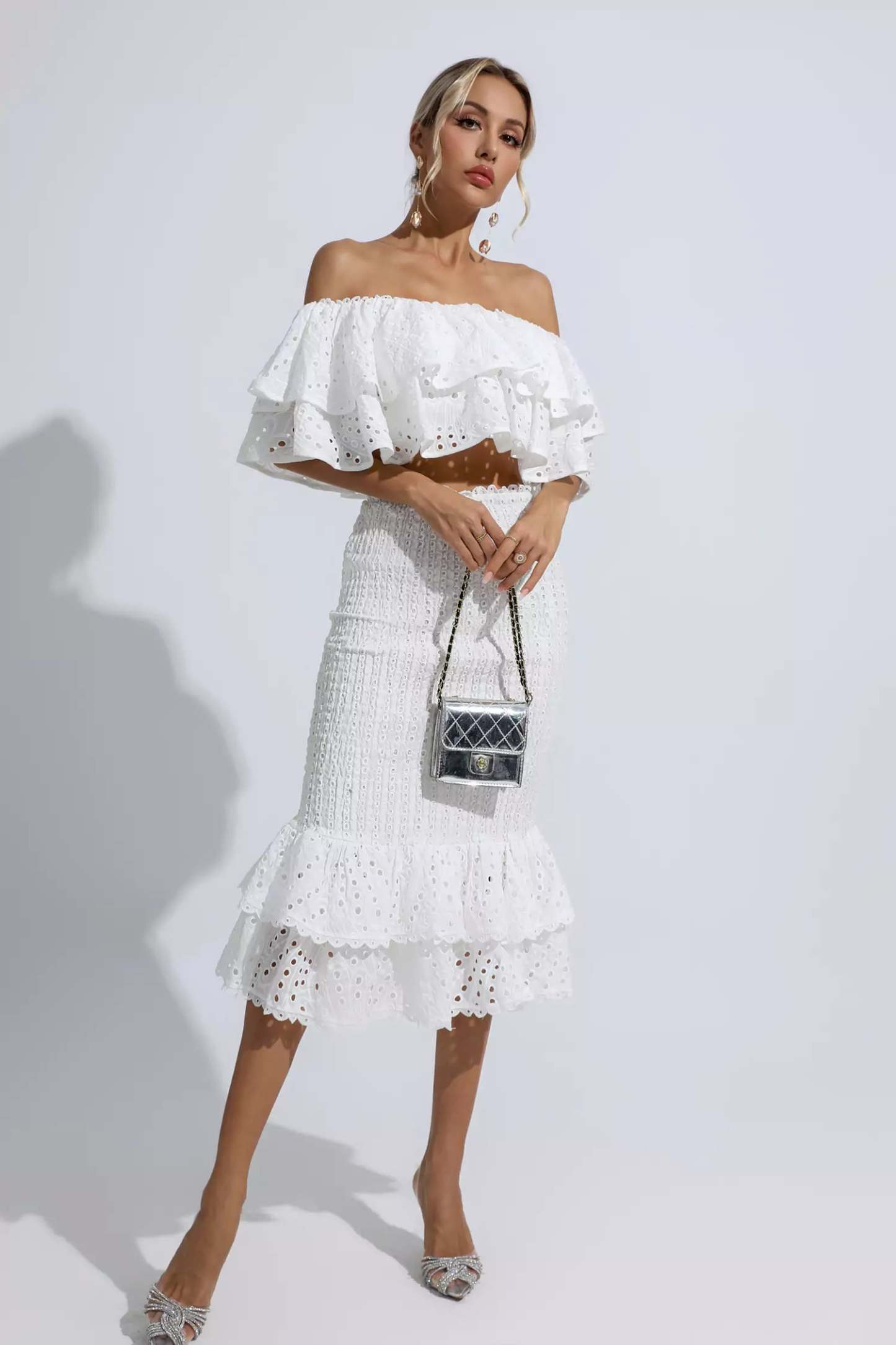 Wordsworth White Cutout Ruffle Set