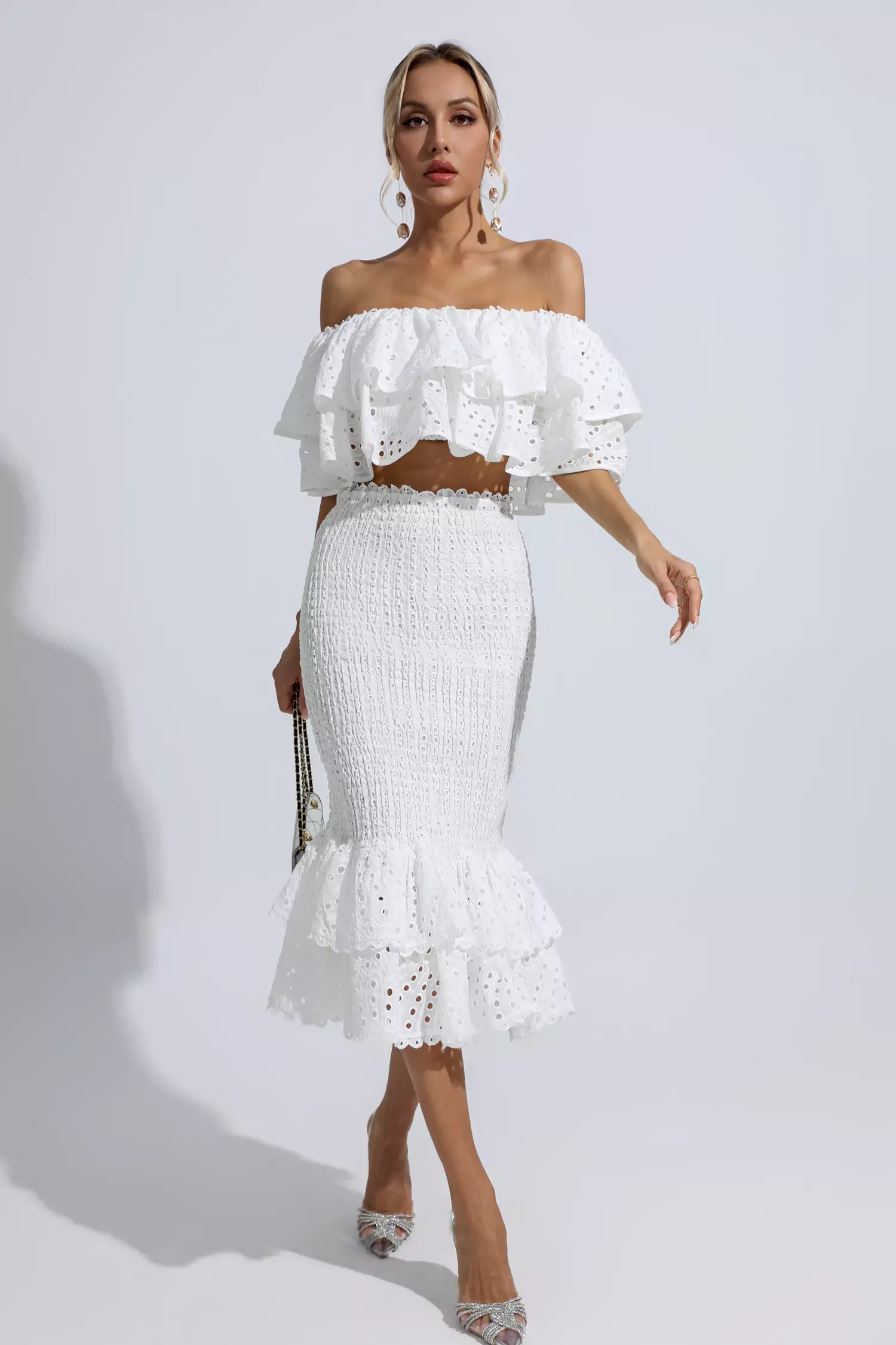 Wordsworth White Cutout Ruffle Set
