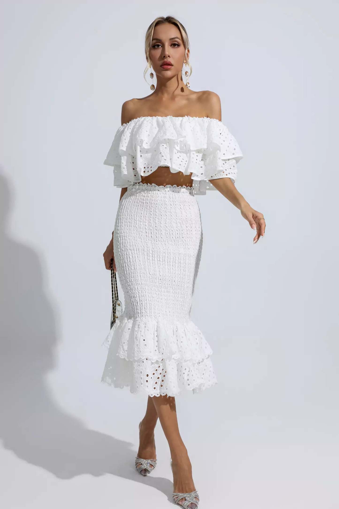 Wordsworth White Cutout Ruffle Set
