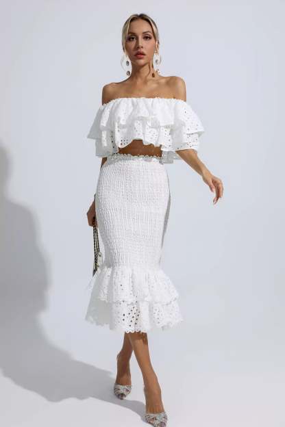 Wordsworth White Cutout Ruffle Set