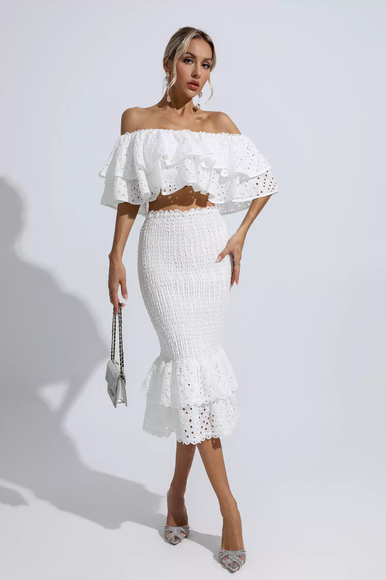 Wordsworth White Cutout Ruffle Set