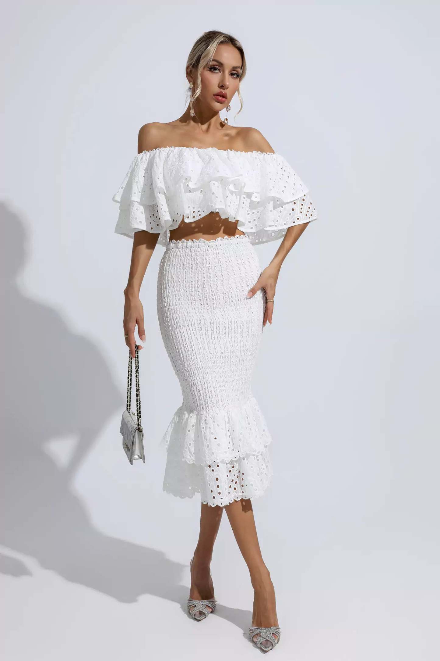 Wordsworth White Cutout Ruffle Set