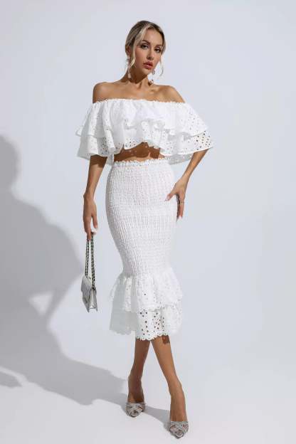 Wordsworth White Cutout Ruffle Set