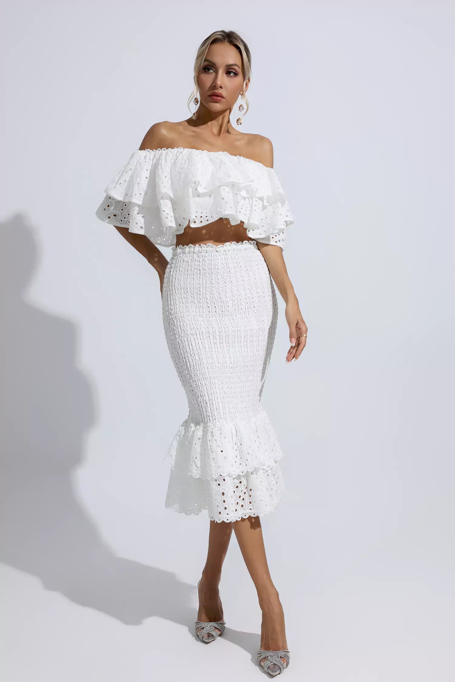 Wordsworth White Cutout Ruffle Set