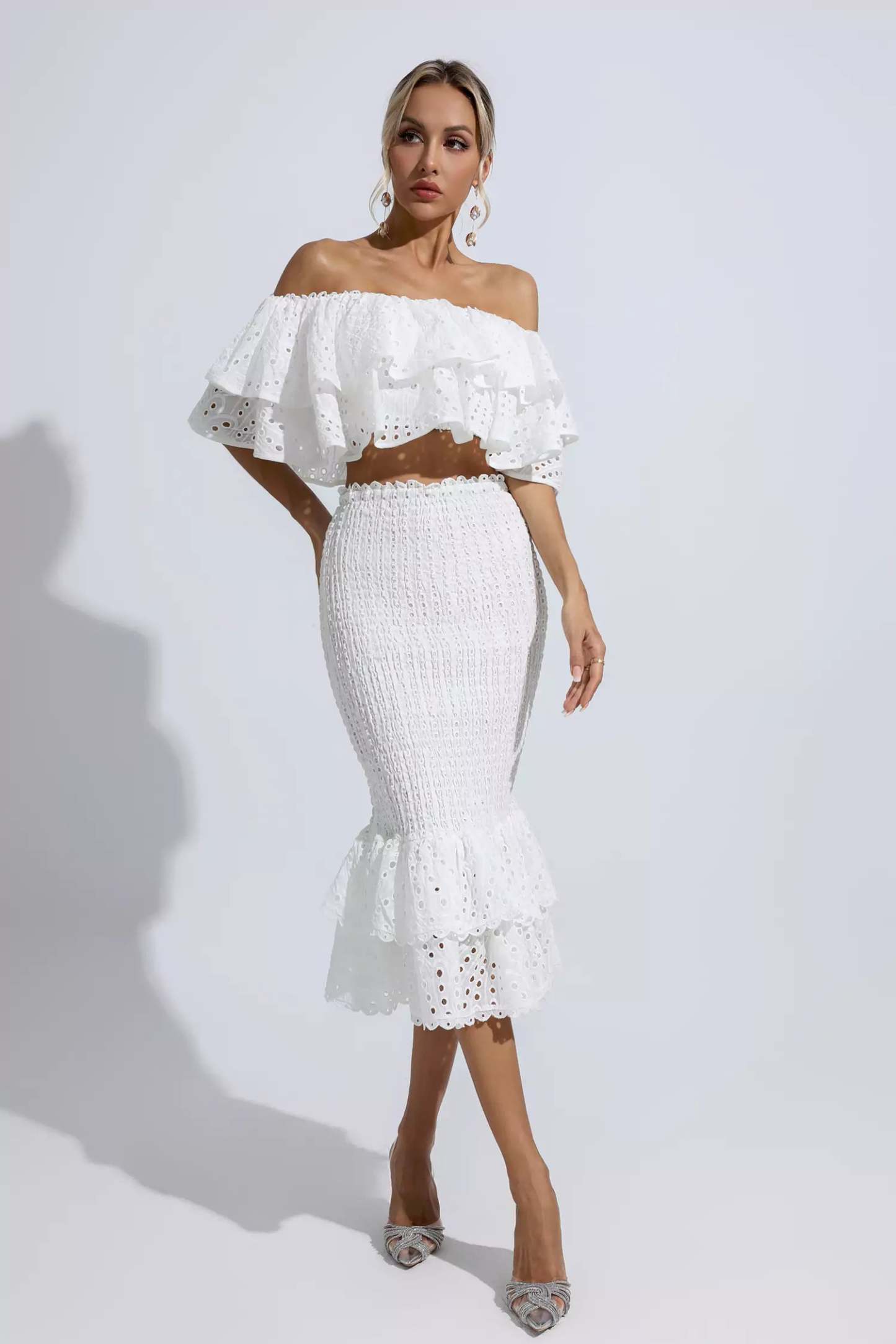 Wordsworth White Cutout Ruffle Set