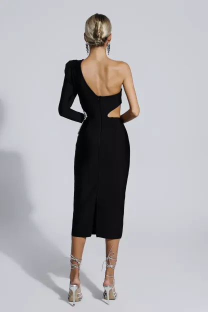 Roy Black Floral One Shoulder Bandage Dress