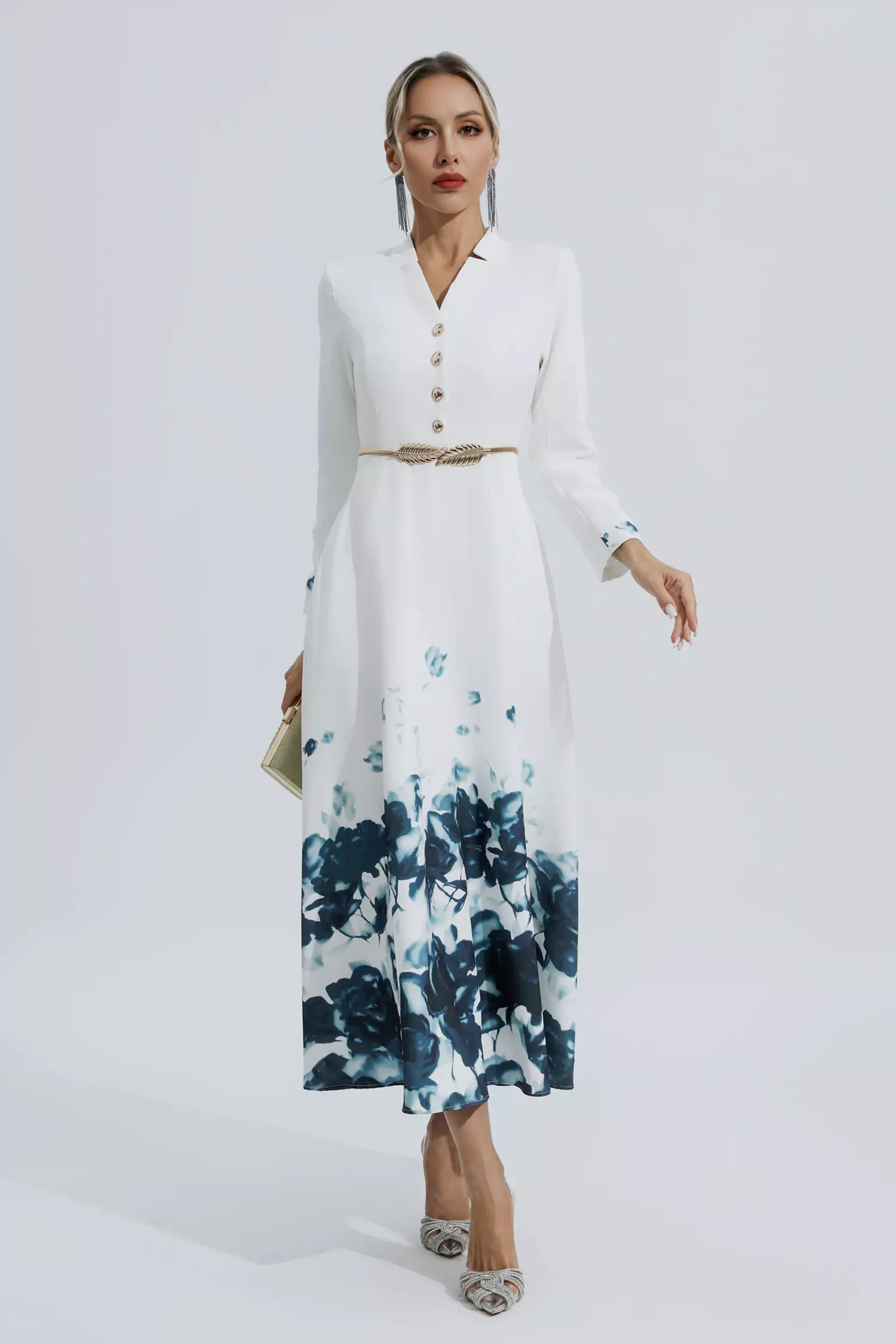 Katharine White Printed Floral Maxi Dress