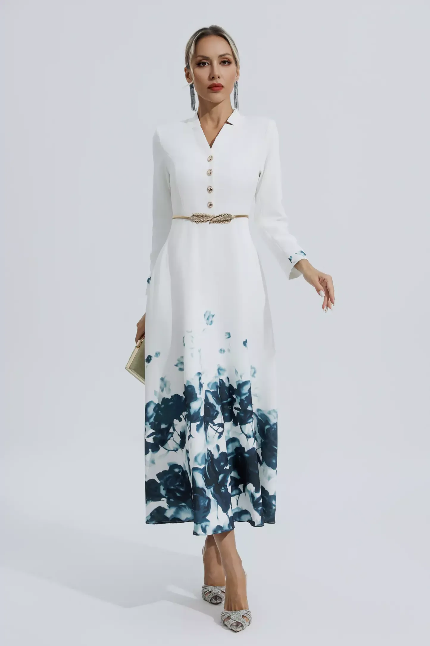 Katharine White Printed Floral Maxi Dress