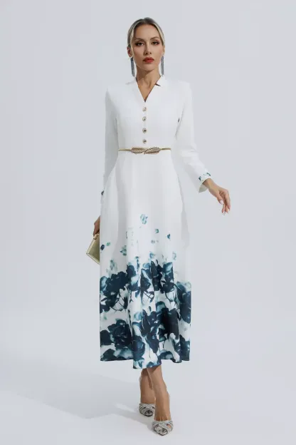 Katharine White Printed Floral Maxi Dress
