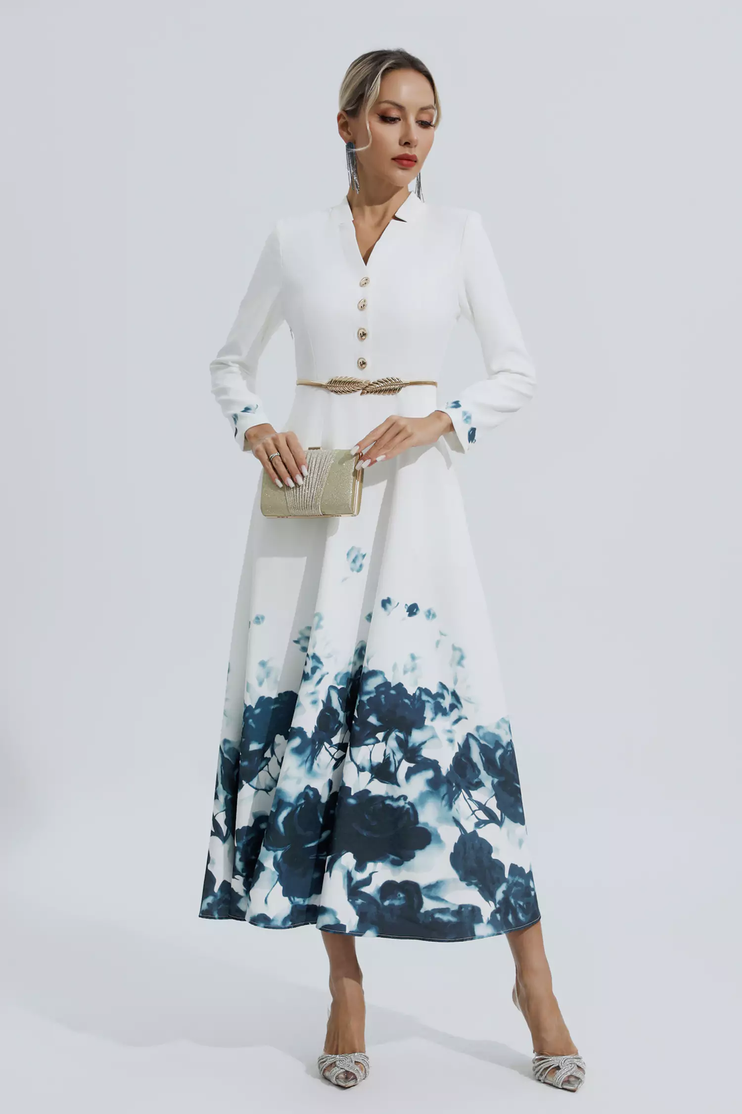 Katharine White Printed Floral Maxi Dress