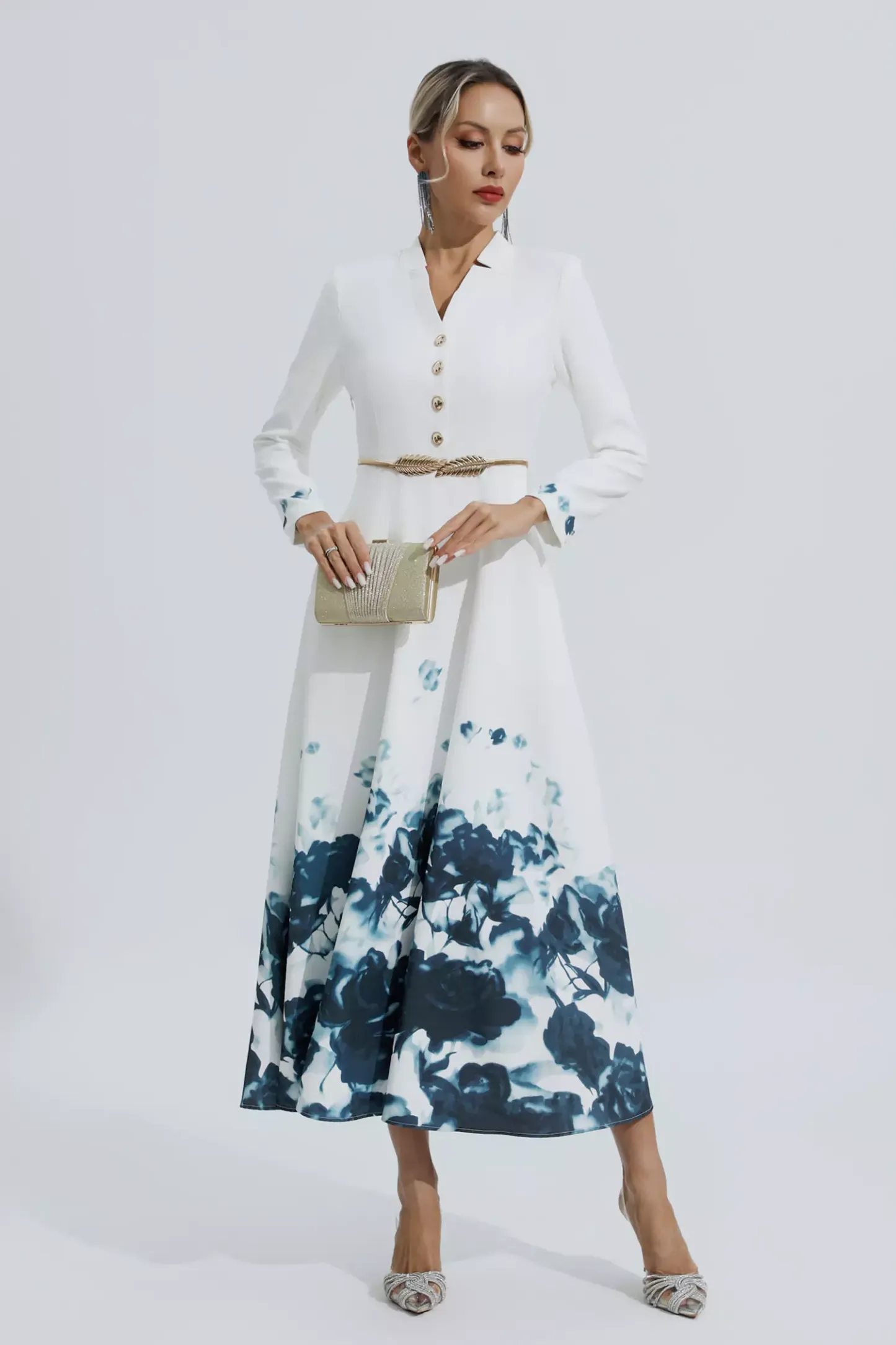 Katharine White Printed Floral Maxi Dress