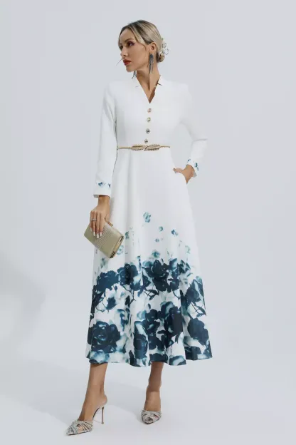 Katharine White Printed Floral Maxi Dress