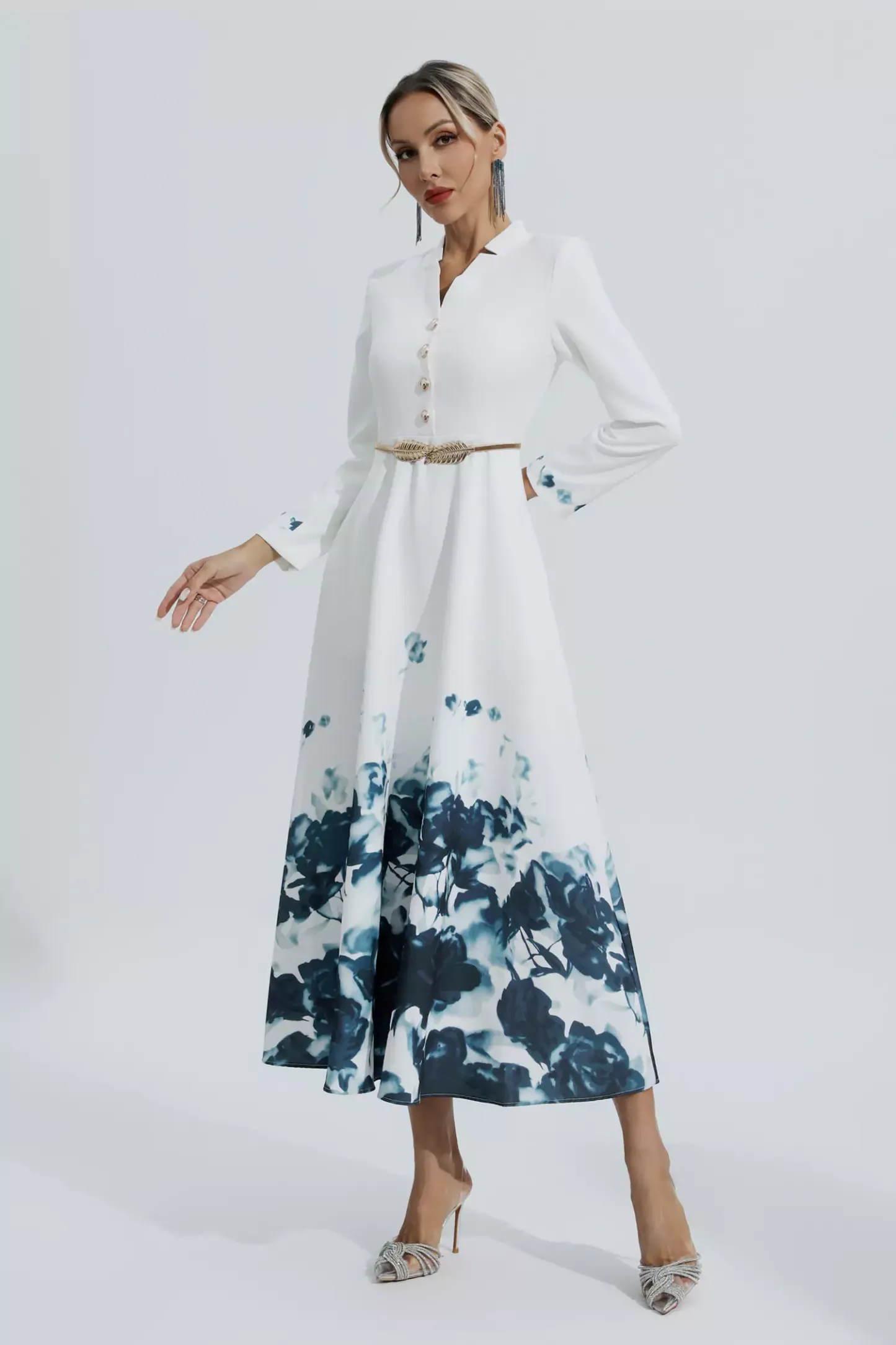 Katharine White Printed Floral Maxi Dress