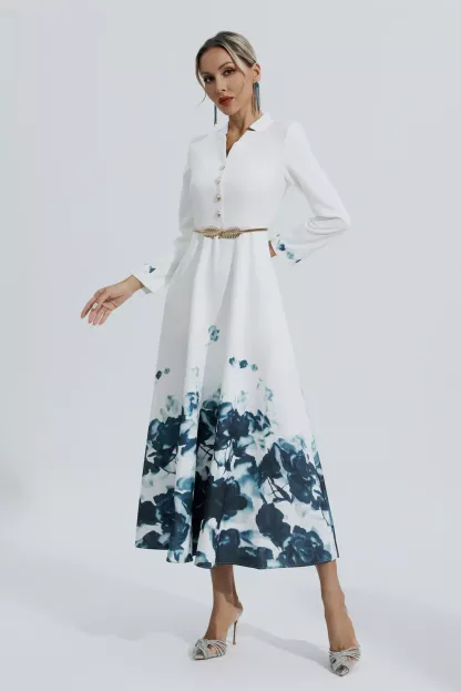 Katharine White Printed Floral Maxi Dress