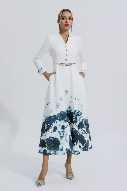 Katharine White Printed Floral Maxi Dress
