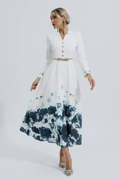 Katharine White Printed Floral Maxi Dress