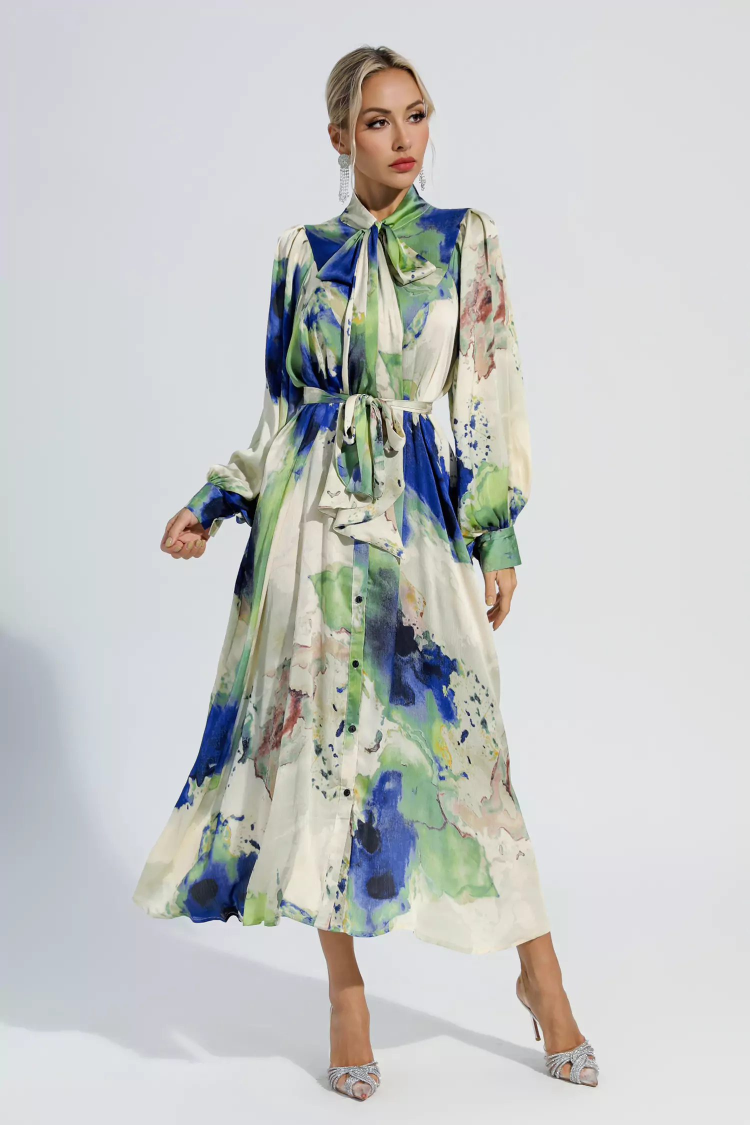 Bertie Floral Tie Dye Long Sleeves Maxi Dress